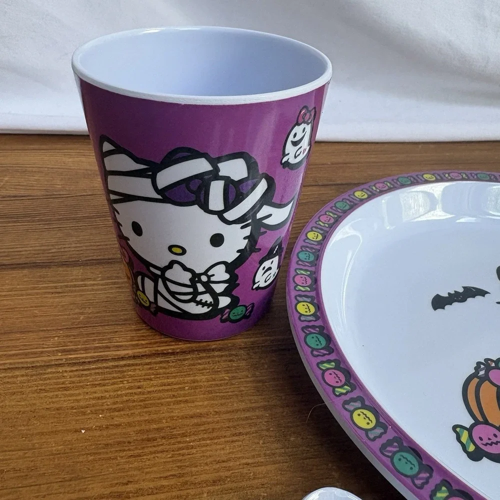 Sanrio Hello Kitty Halloween Boo Kids 4pc Melamine Dinner Set Purple